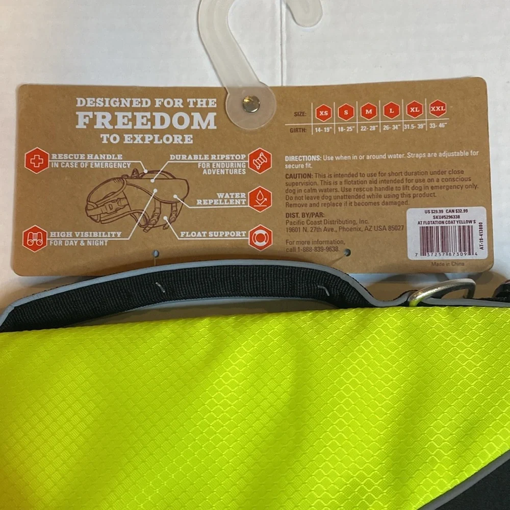 NWT Arcadia Trail Flotation Dog Life Jacket,  High Visibility, Sz: S